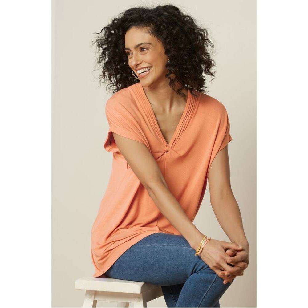 NWT Soft Surroundings Go Lively Twist Top in Canyon Sunset‎ Coral XS